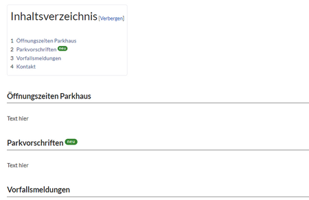 Screenshot einer Seite mit einer Neu-Markierung