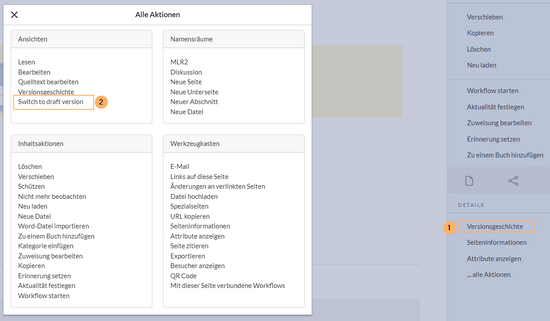 Screenshot des Menüs "Alle Aktionen"