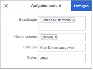Parameterdialog für den Aufgabenbericht