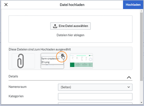 Dateien vor dem Hochladen entfernen