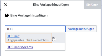 Vorlage TOClimit einfügen