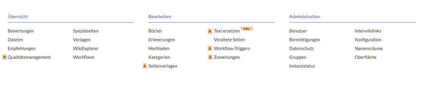Screenshot der Administrator-Ansicht des Menüs.