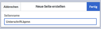 Textfeld zur Erstellung der Seite Unterschrift.bpmn