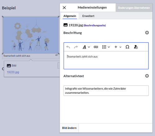 Beispiel der Beschriftung und des Alterntivtextes des vorhergehenden Bildes im Bearbeitungsmodus.