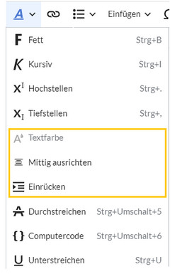 hervorgehobene Formatierungsoptionen der in dieser Zelle beschriebenen Optionen